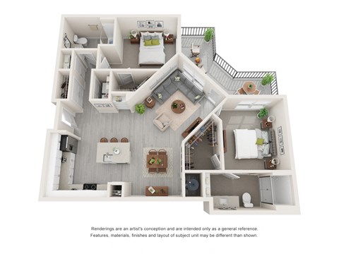 Floor plan for 2 beds, 2 baths, 1215 sqft